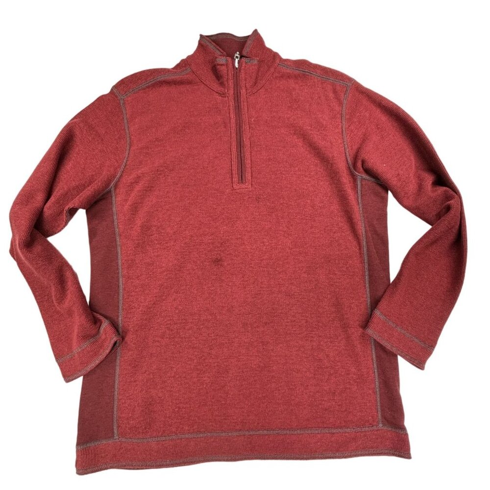 Tommy Bahama Sweater Reversible 1/4 Zip Pullover Men's M Blend Red & Maroon